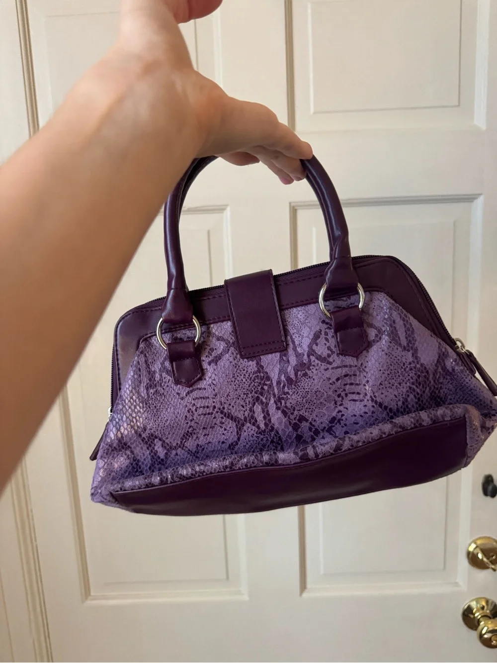 Purple Snake-Texture Satchel Handbag